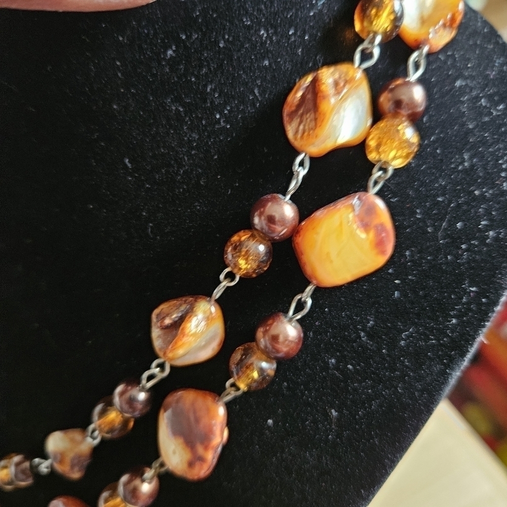 Vintage 80s Agate Stone Nugget 2-Strand Necklace - Picture 4 of 7